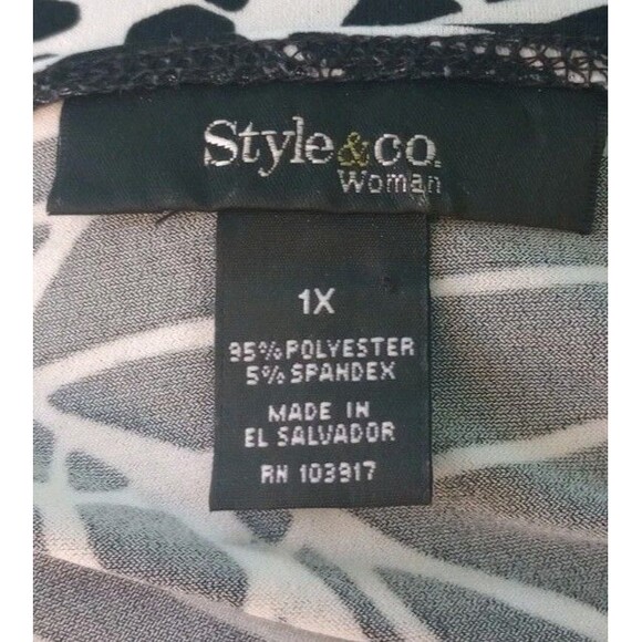 Style & Co Dress Midi Stretch Black & White Abstract Print Size 1X - Picture 3 of 4